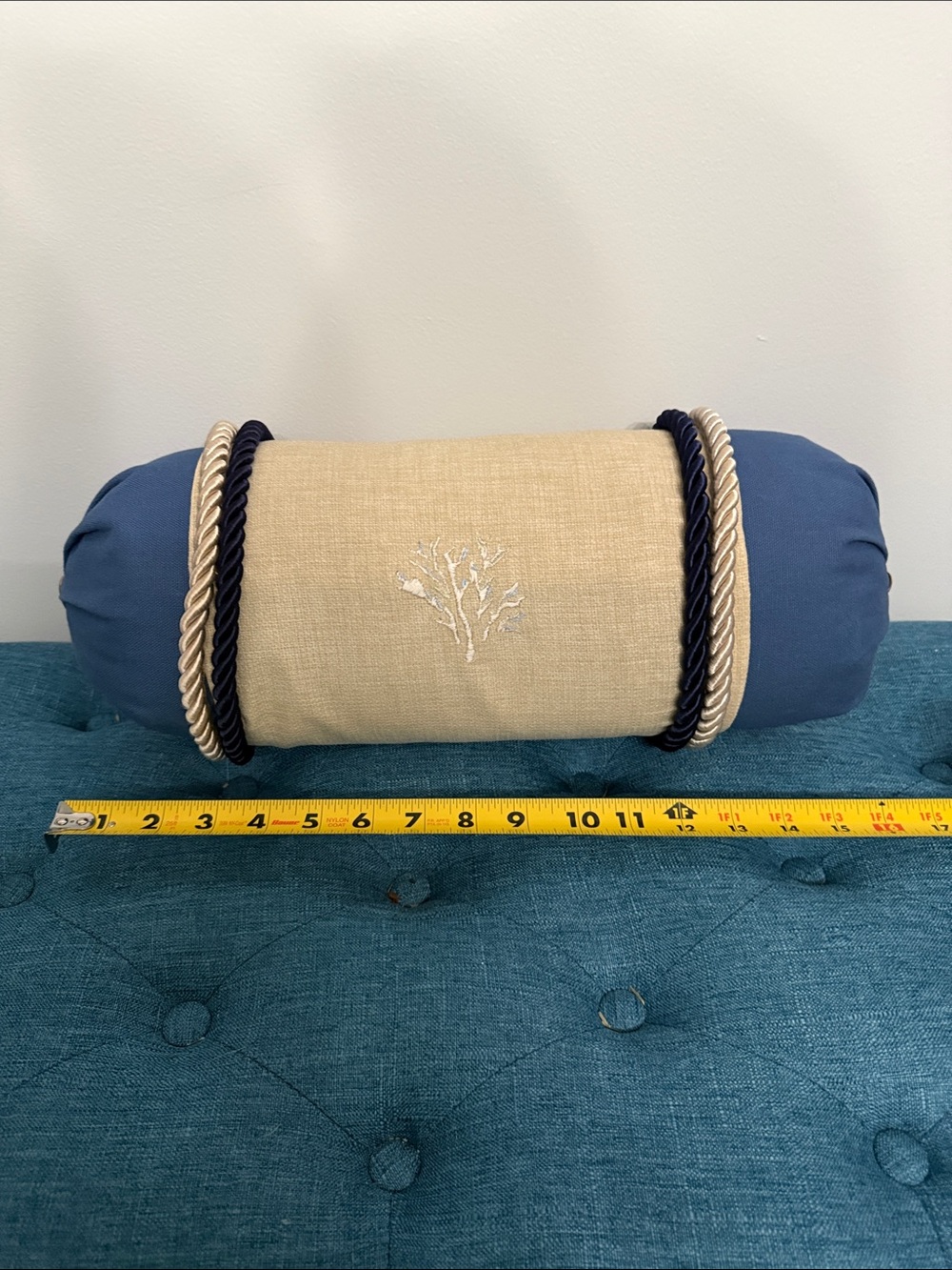 Blue and Beige Decorative Bolster Pillow - Picture 3 of 6